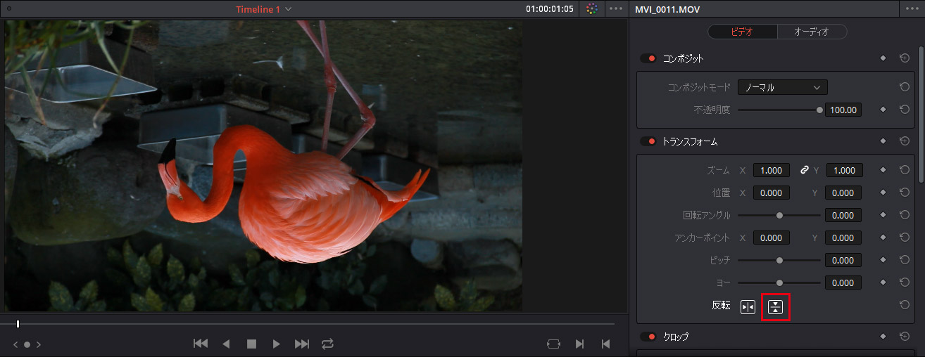 DaVinci Resolve：動画を上下反転